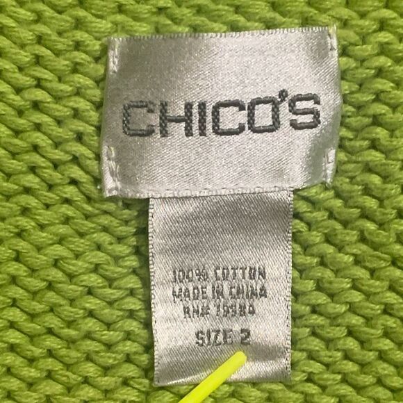 Chicos Size 2 Large‎ 12 Spring Green Large Buttons Cardigan Sweater Pockets * - Picture 2 of 6